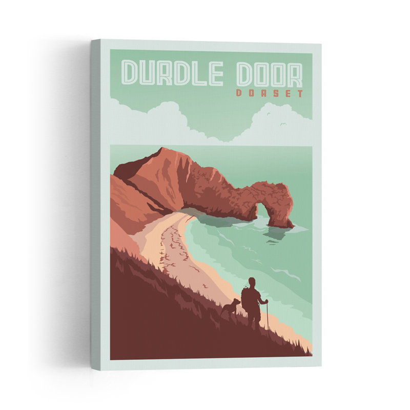 Durdle Door Coastal Hike Abstract Dog Coastal Wall Art Print by Retrodrome - Wrapped Canvas Print, 152.4cm H x 101.6cm W