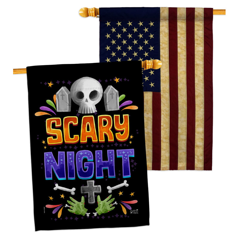 Drapeau de maison en polyester à 2 côtés Scary Night 40 x 28 po
