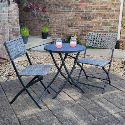 3 Piece Folding Outdoor Patio Bistro Set, Wicker Patio Furniture Sets With Table And Chairs For Garden, Backyard, Porch, Patio - Patio Conversation Se -  Ebern Designs, 70527984FD66488297ED05DC61366377