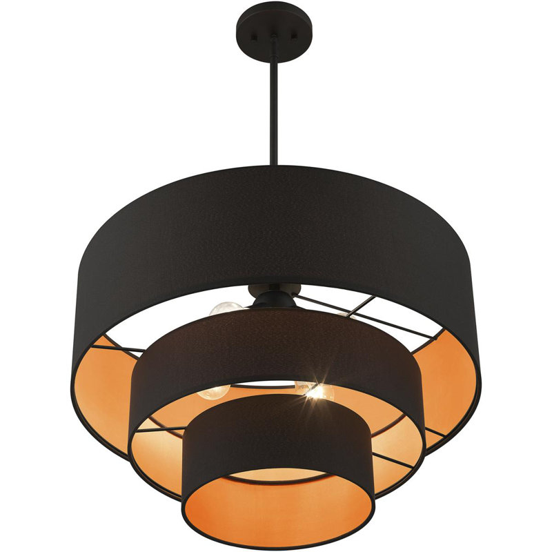 4 - Light Drum Chandelier, White, Black, Black