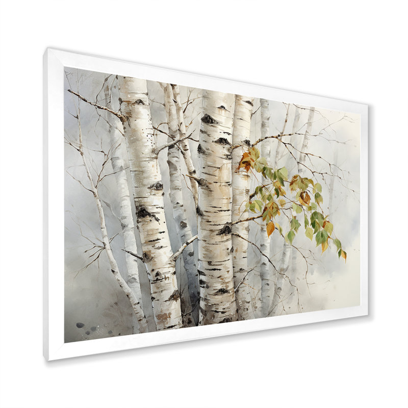 Beauté de bois de bouleau beige et gris II sur toile, Cadre photo blanc, H 12 po x l 20 po x P 1 po