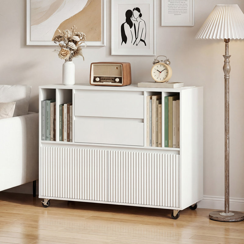 Classeur mobile en bois de 39,4 po de largeur avec tablettes et station de charge