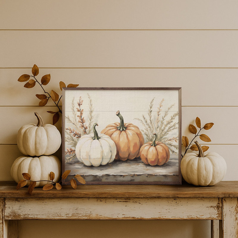 Pumpkins With Autumn Branches, 8" H x 10" W