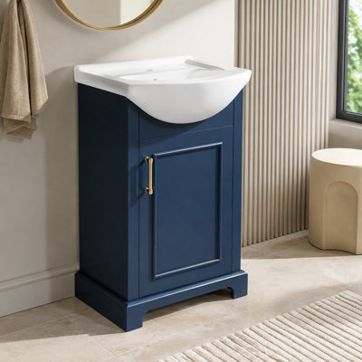 Ensemble de vanité de style français - Lavabo en céramique de 50 cm (19,8 po), sur pied avec porte à fermeture douce, bleu