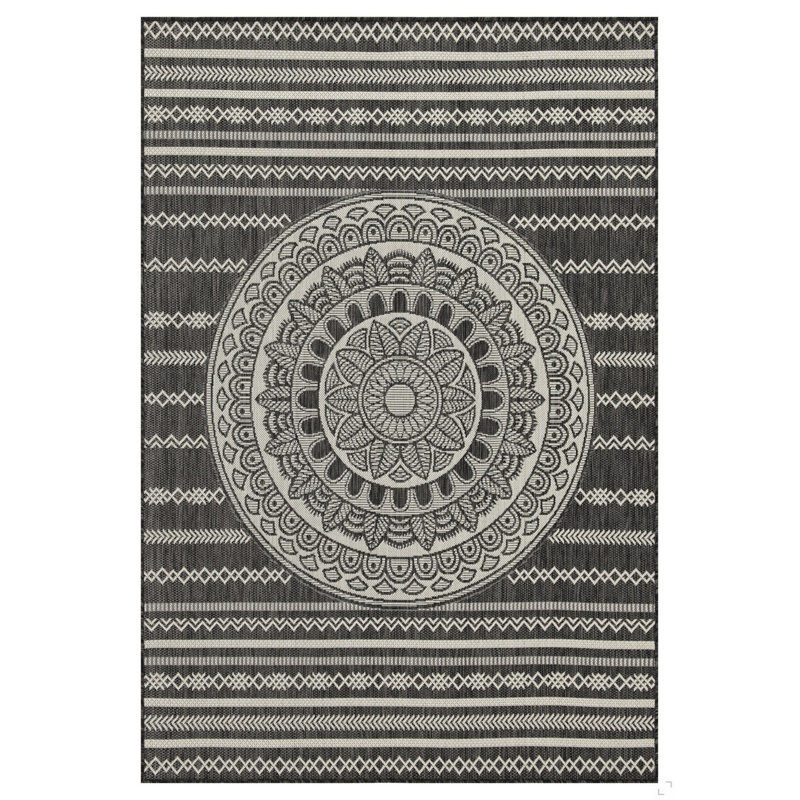 Sunshine GC_HAR2017 Anthracite 5 Ft. 3 In. X 7 Ft. 3 In. Indoor/Outdoor Area Rug, White/Black/Anthracite