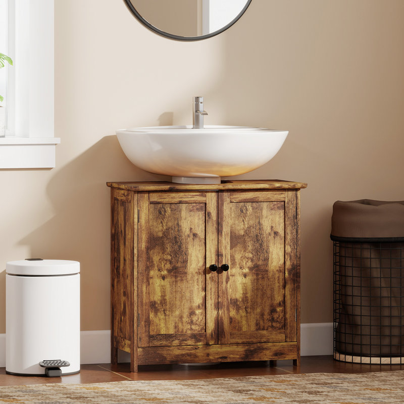 Armoire de salle de bain sous le lavabo avec 2 portes et tablette réglable, brun rustique