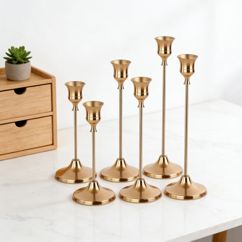Taper Candle Holders Set Of 6, Tall Graduated Metal Candlesticks For Table Centerpiece, Wedding, Fireplace Mantel, Formal Dinner Decor, Fits 3/4 Inch Candles