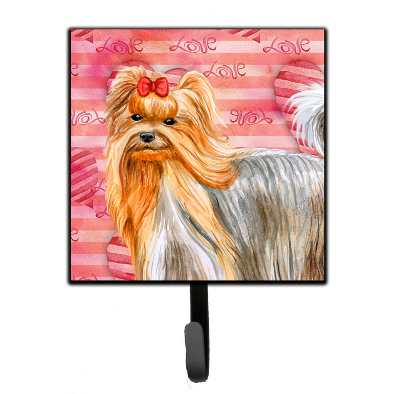 Saadet Metal Wall Organizer with Key Hooks, Pink/Black, Yorkshire Terrier