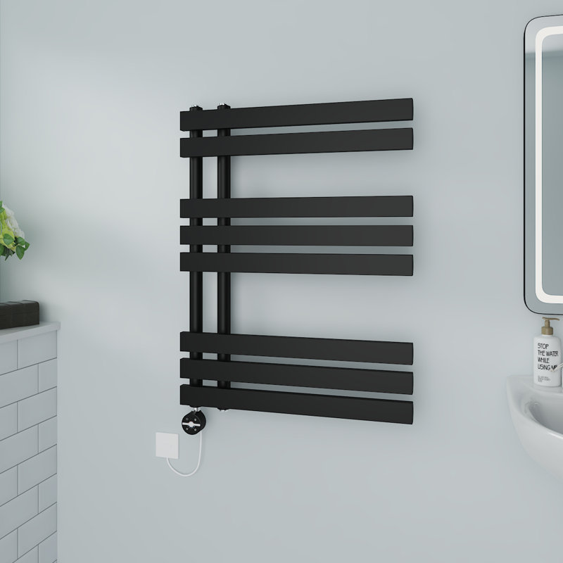 Cashtin Designer Towel Rail Heated Towel Rails, Black, 80cm H x 60cm W x 7.35cm D