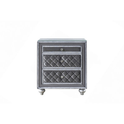 1Pc Glam 3-Drawer Nightstand Velvet Tufted Drawer Front Jewellery Tray Faux Crystal Drawer Knobs