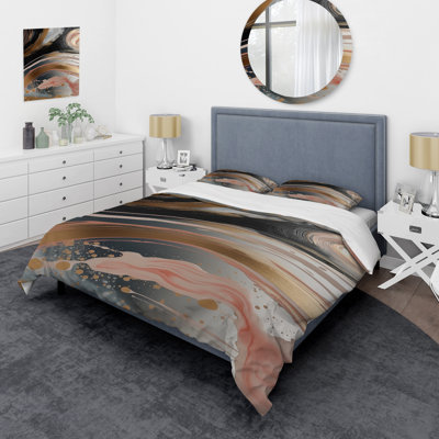 Ensemble de housse de couette Abstract Gold and Pink