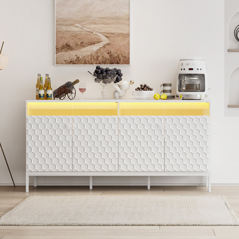 Buffet avec DEL et station de charge, Blanc / Blanc