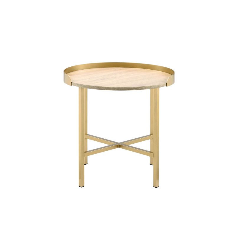 Table de bout compacte et gracieuse avec plateau de table au fini doré et métal brillant