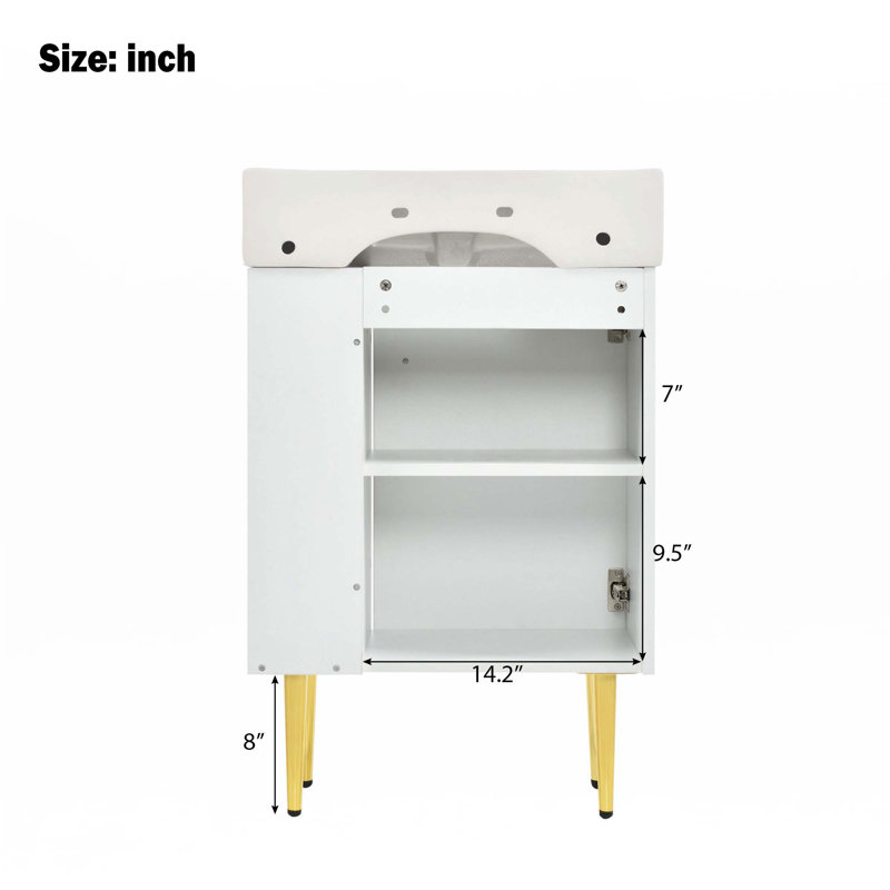 21.6"Bathroom Vanity With Single Ceramic Sink,Right Side Storage, White