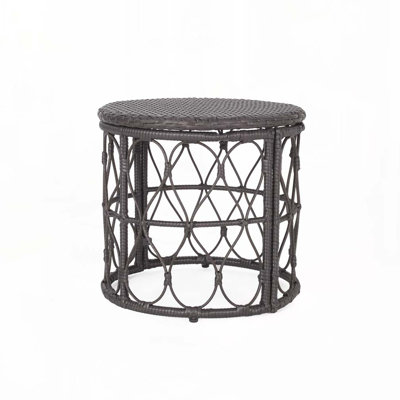 Patio Side Table with Round Rattan Top