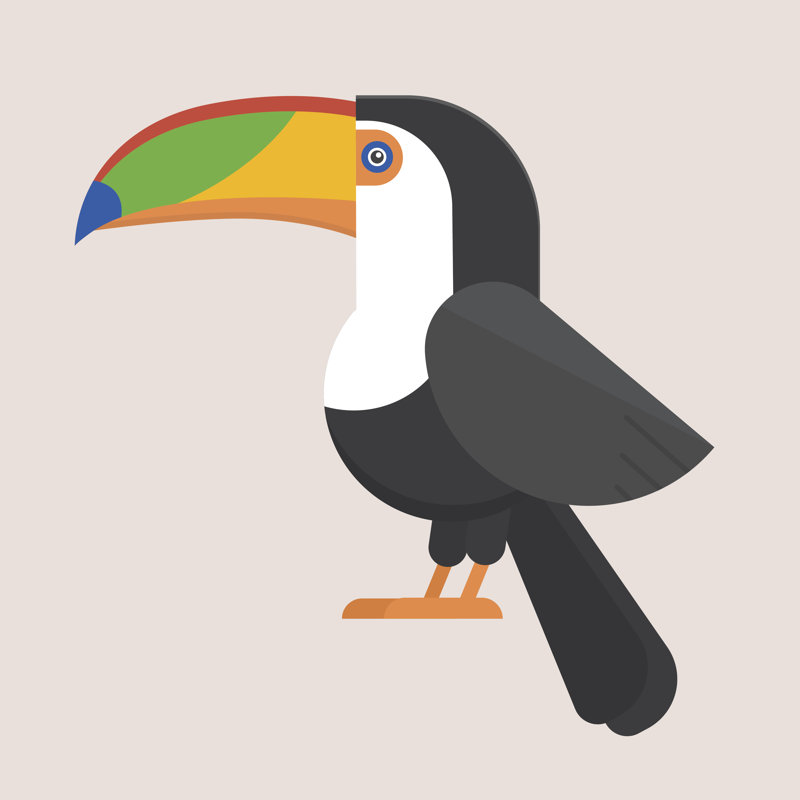 Toucan, peinture sur toile tendue, L 12 po x H 12 po