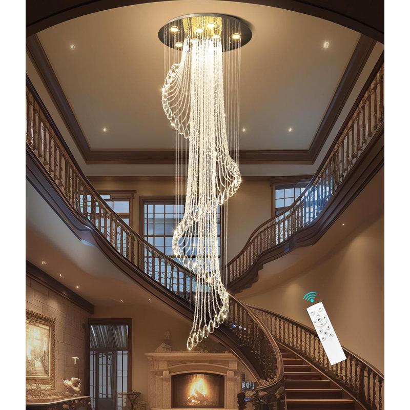 Lustre en cristal moderne à haut plafond et intensité variable, Doré, H 78 po x l 24 po x P 24 po, 8
