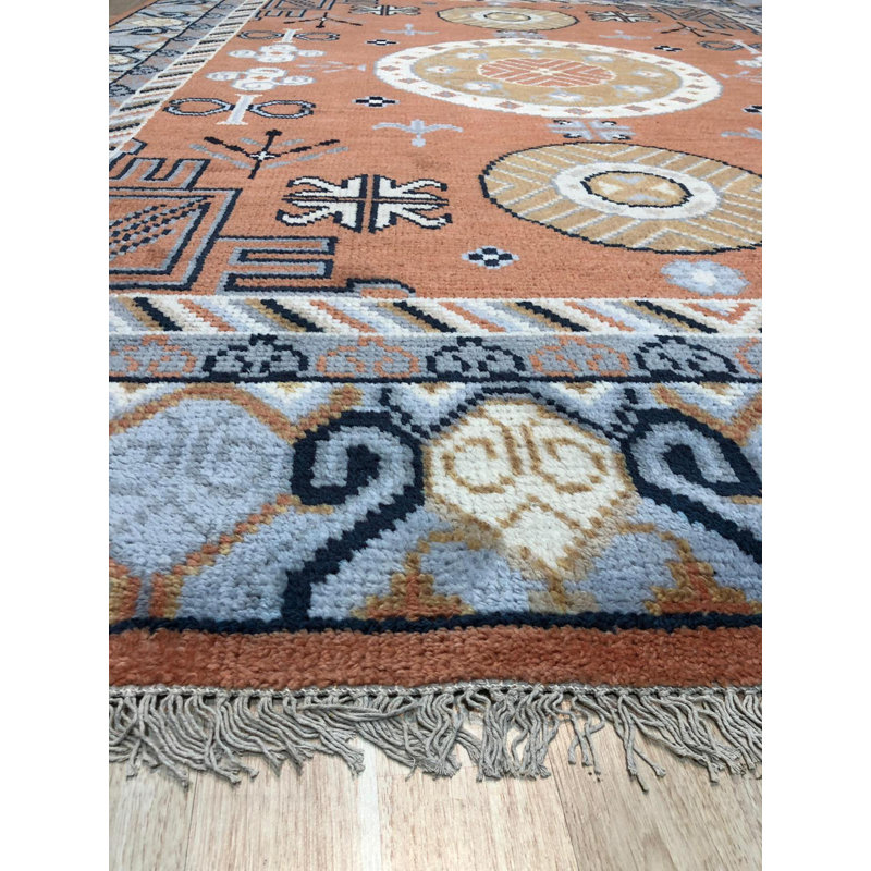 Tapis floral en laine noué à la main Jade Traditional, Rectangle de 10 pi x 14 pi