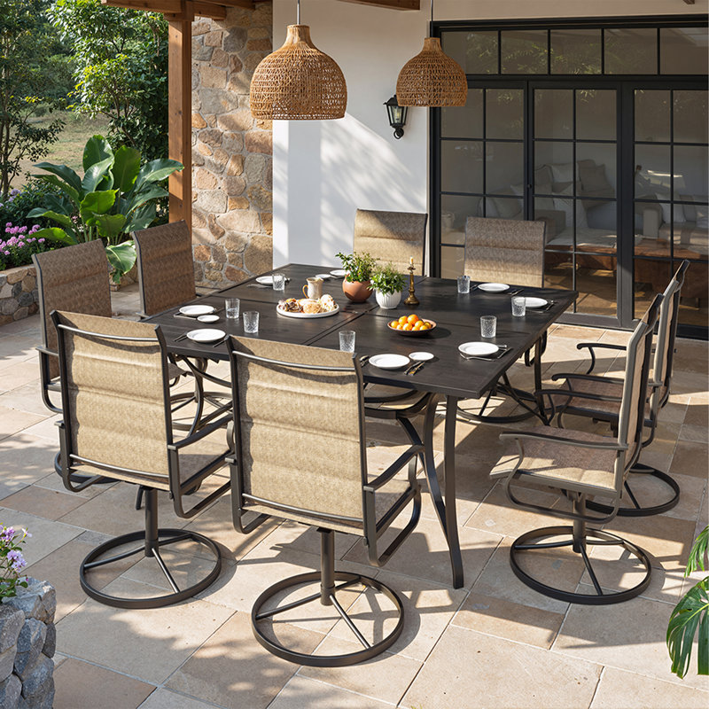 8 chaises de patio pivotantes pour l'extérieur 8 pièces, chaises de patio à cadre en métal rotatif à 360 ° avec tissu Teslin épaissi, chaises de terrasse pour l'extérieur avec accoudoirs pour terrasse et cour arrière