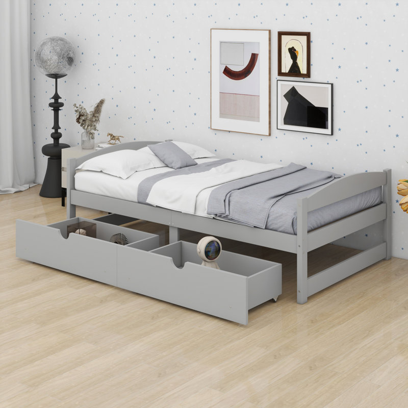 Lit plateforme avec tiroirs, Gris