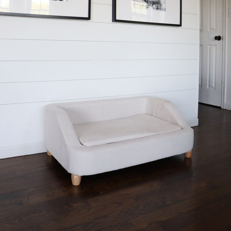 Cream Microfiber Elevated Rectangular Dog Sofa for Medium Dogs