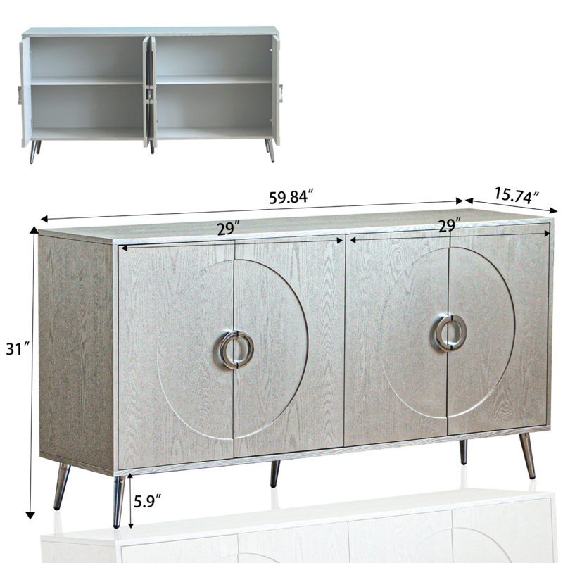 60" Console Table Entryway Sideboard for Hallway Living Room, Champagne/Silver