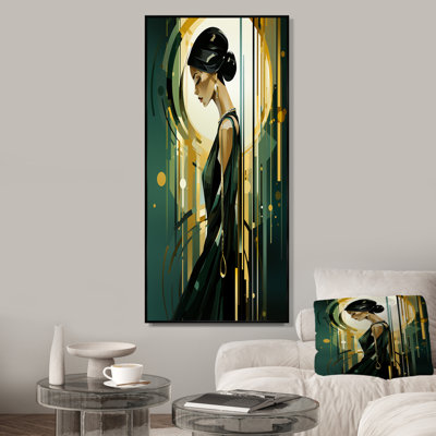 Green And Gold Elegant Retro Woman - Fashion Wall Art