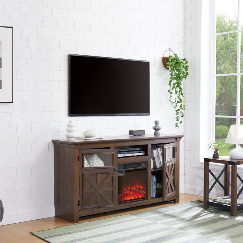 Farmhouse TV Stand With Fireplace Insert And Modern Farmhouse Style