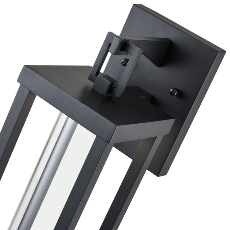 Latitude Run® Bertsche LED Outdoor Wall Sconce in Powder Coated Black with Clear Glass Shade