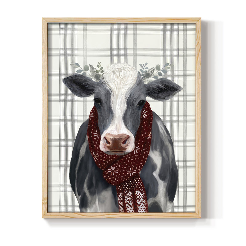 Yuletide Cow II, reproduction encadrée - bois massif, Natural, H 30 po x l 24 po