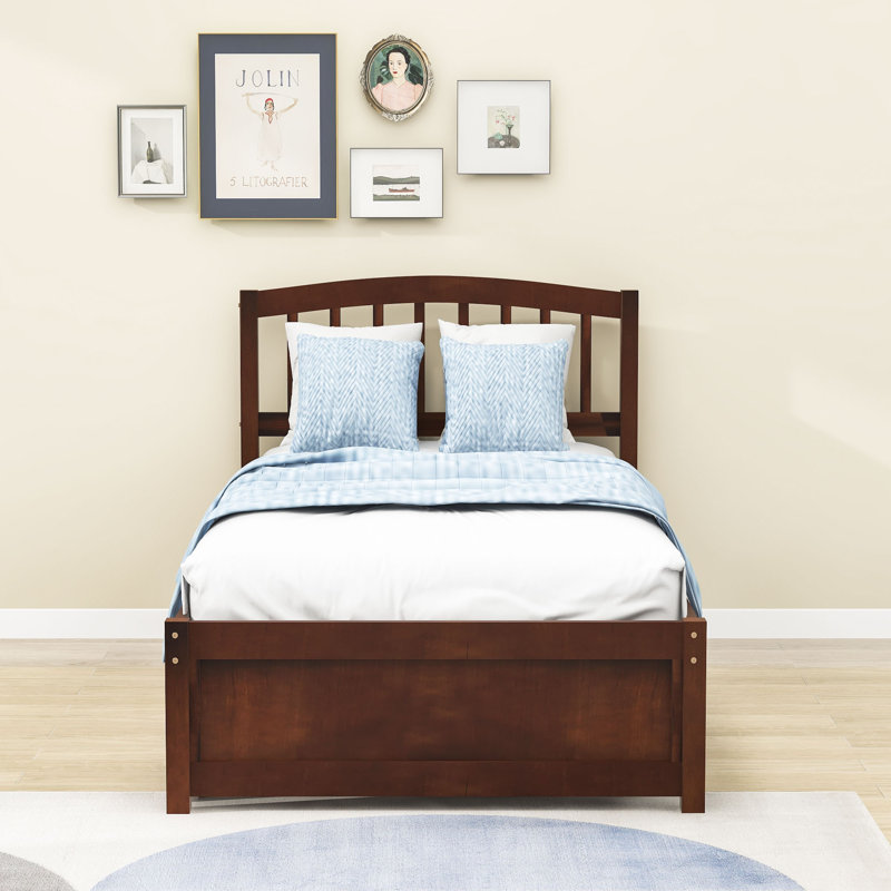 Twin Size Wooden Platform Bed with Trundle, Walnut