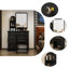 Bureau de coiffeuse moderne avec miroir, 5 tiroirs, tablettes et tabouret assorti, coiffeuse à maquillage-114228075