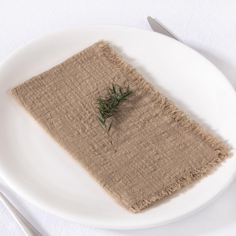 6 Pack 17×17 Inch Frayed Edge Cotton Linen Cloth Napkins, Hand-Dyed Reusable Washable Rustic Fabric Napkins for Dining Wedding Party Decor