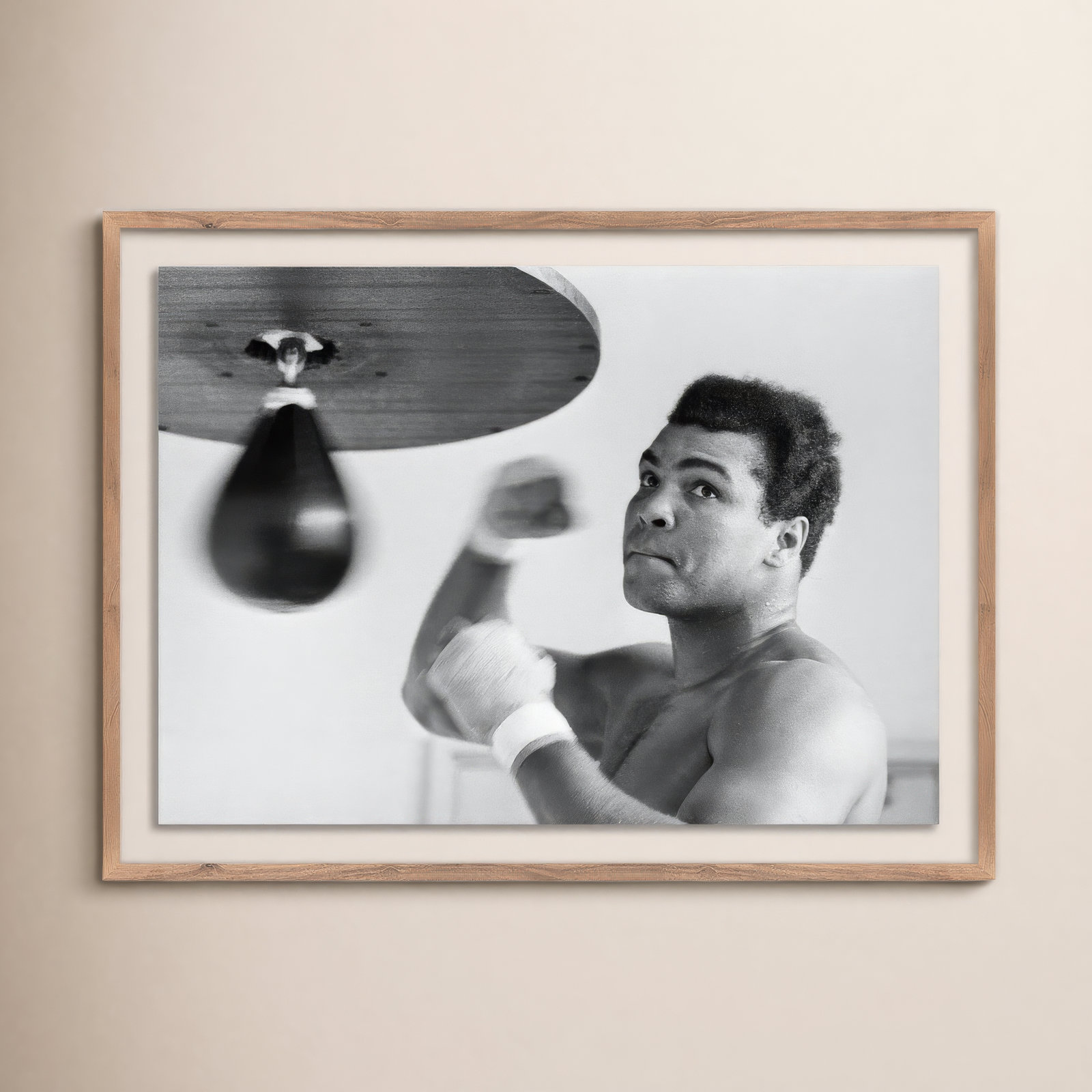 Muhammad Ali Punching Bag by Getty Images, Rustic Walnut Framed, 36" H x 48" W