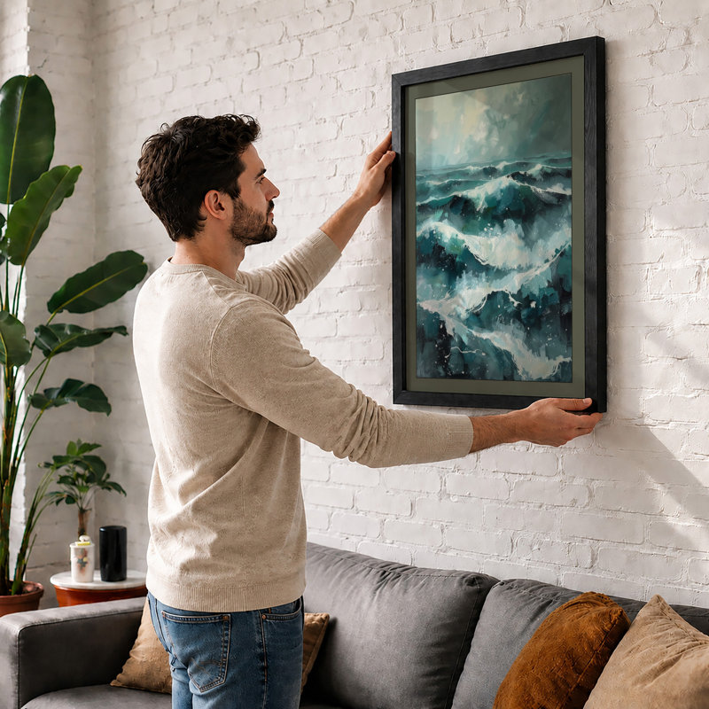 Turbulent Seascape Coastal - Framed Print, A2 - 59.4 x 42.0 cm, Black