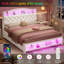 Structure de lit avec tête de lit de rangement et 4 tiroirs, avec lumières à DEL et station de charge, aucun sommier requis, assemblage facile, lit plateforme tapissier en velours Princess-1990398456-1990398457