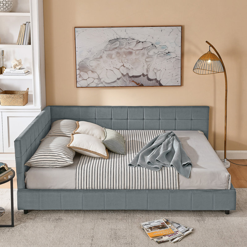 Structure de lit tapissier pour grand lit, Gris, Grand lit