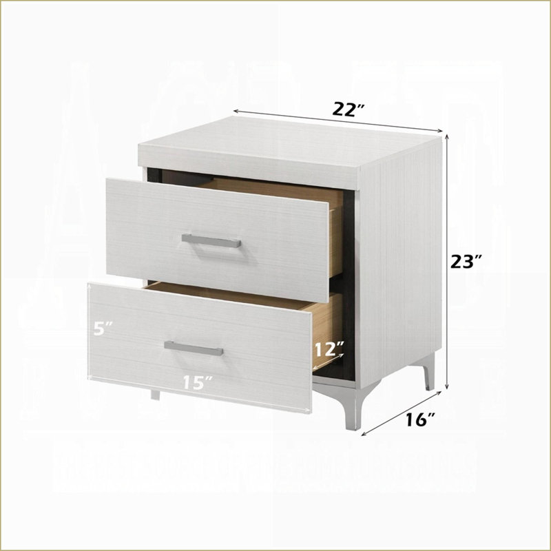 Modern White 2-Drawer Nightstand with Metal Legs - Wood Bedroom Storage