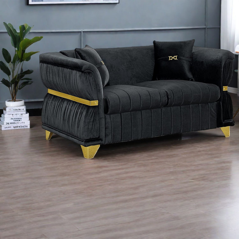 Causeuse Modern Sofas, canapé en velours de 61,8 pouces avec garniture en métal doré pour la maison