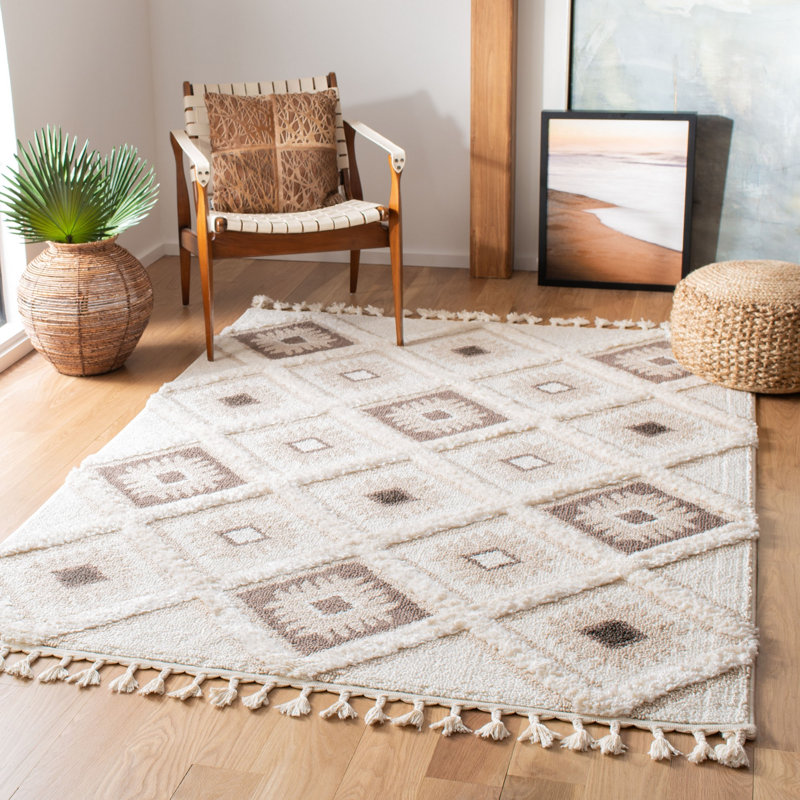 ImraanMoroccan Tassel Shag Geometric Indoor/Outdoor Rug, Rectangle 4' x 6'
