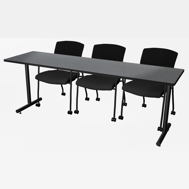 Table de formation à base en T 84 x 24 po Inbox Zero Kobe - 2 chaises Knight, Gris, H 29 po x L 72 po x l 24 po