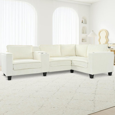 Brady L-Shaped 4-Seater Corduroy Sectional Sofa with Storage Armrests by Ebern Designs