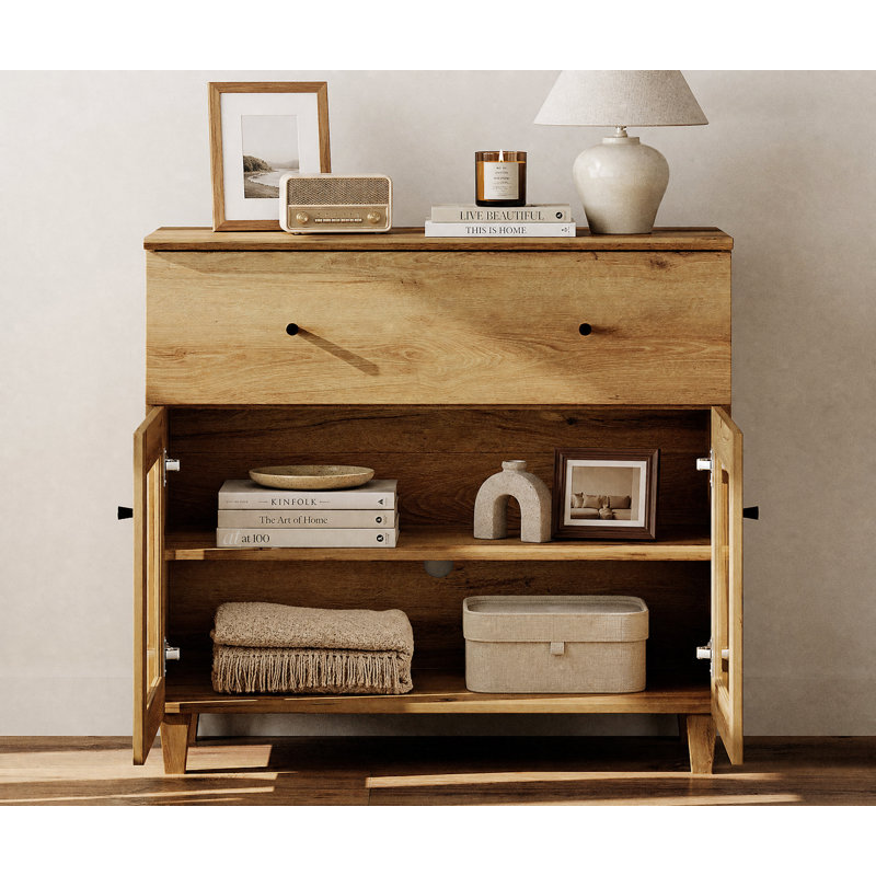  Meuble télé avec tiroir et porte vitrée pour téléviseur de 55 po ou moins, brun, Brun