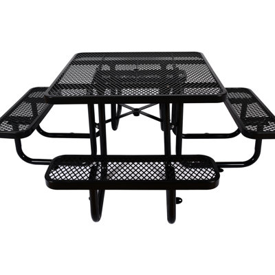 Table de pique-nique carrée 46 po en acier noir avec porte-parapluie - Fabrication pour la fête dans la cour arrière, le pique-nique et la surface de pêche