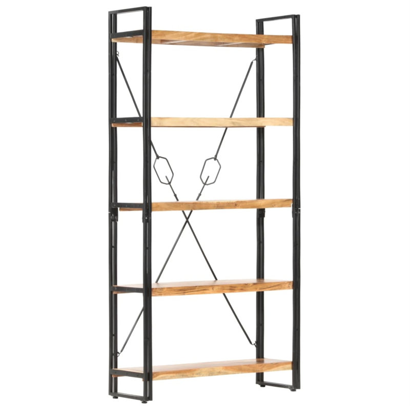 Bibliothèque en bois de manguier massif, (5 tablettes) H 70,9 po x l 35,4 po x P 11,8 po, Brun / noir
