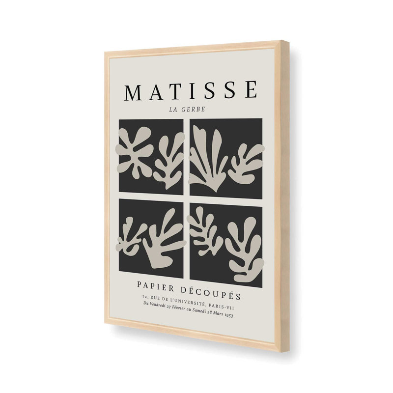 Matisse's La Gerbe Quartet en noir , H 11 po x l 9 po, Reproduction encadrée sans passe-partout, Érable brut