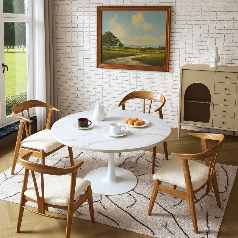 Table de salle à manger Indars, L 42,1 po x L 42,1 po, Marbre blanc