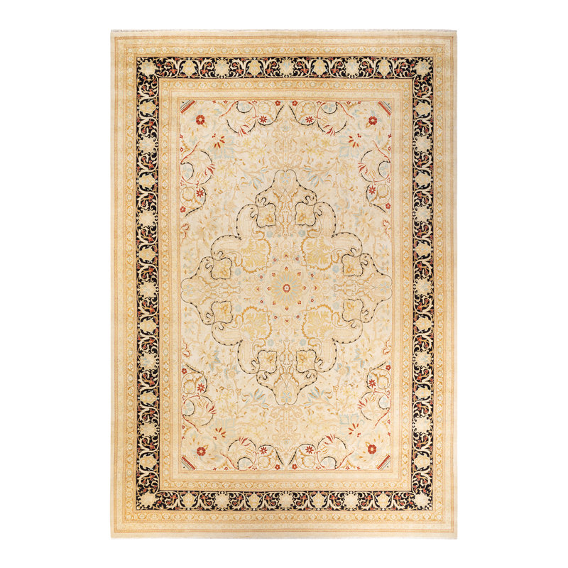 Tapis unique noué à la main Keenan - ivoire, 10 pi x 14 pi