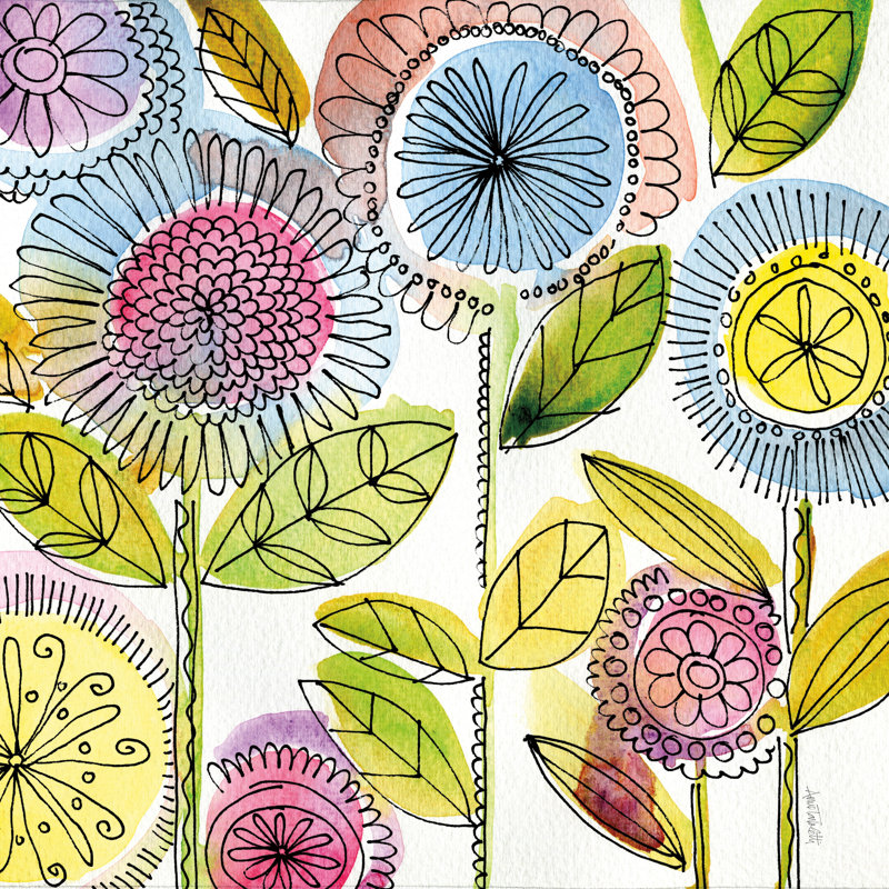 Aquarelle de fleurs, H 12 po x l 12 po, Non, Toile tendue