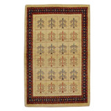Hand-Knotted High-Quality Ivory and Wine Area Rug